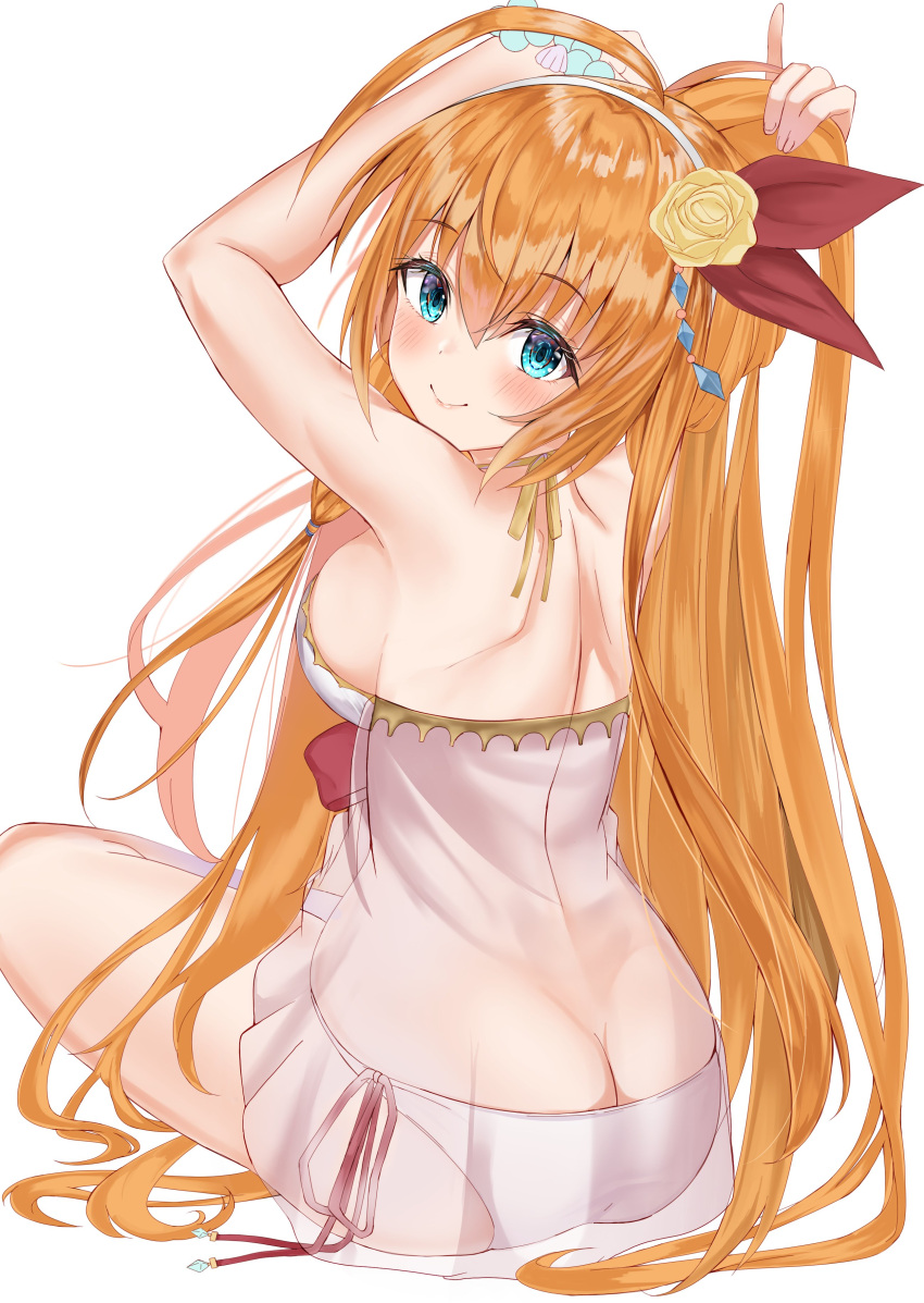 1girl, absurdres, arms_up, ass, back, bangs, bikini, blue_eyes