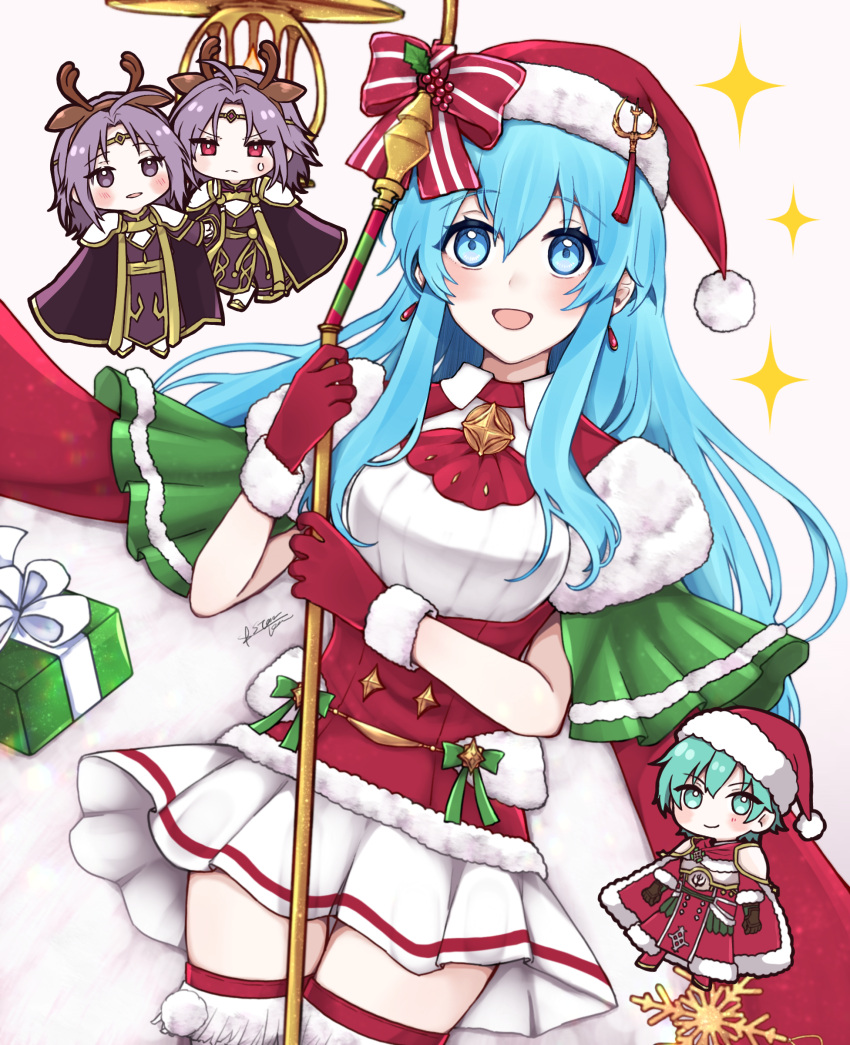 1girl, absurdres, alternate_costume, bangs, blue_eyes, blue_hair, cape, character_doll
