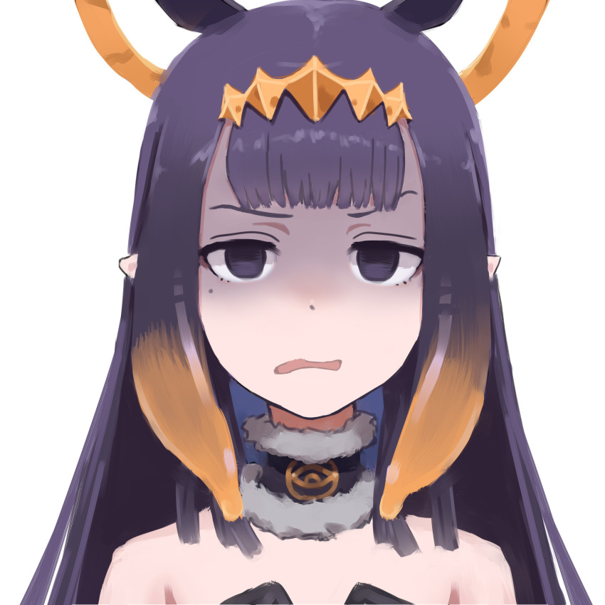 1girl, absurdres, animal_ears, black_leotard, commentary, detached_collar, disgust, english_commentary