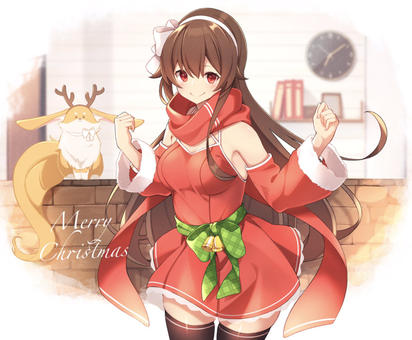 .live, 1girl, alternate_costume, armpits, blurry, blurry_background, brown_hair, detached_sleeves