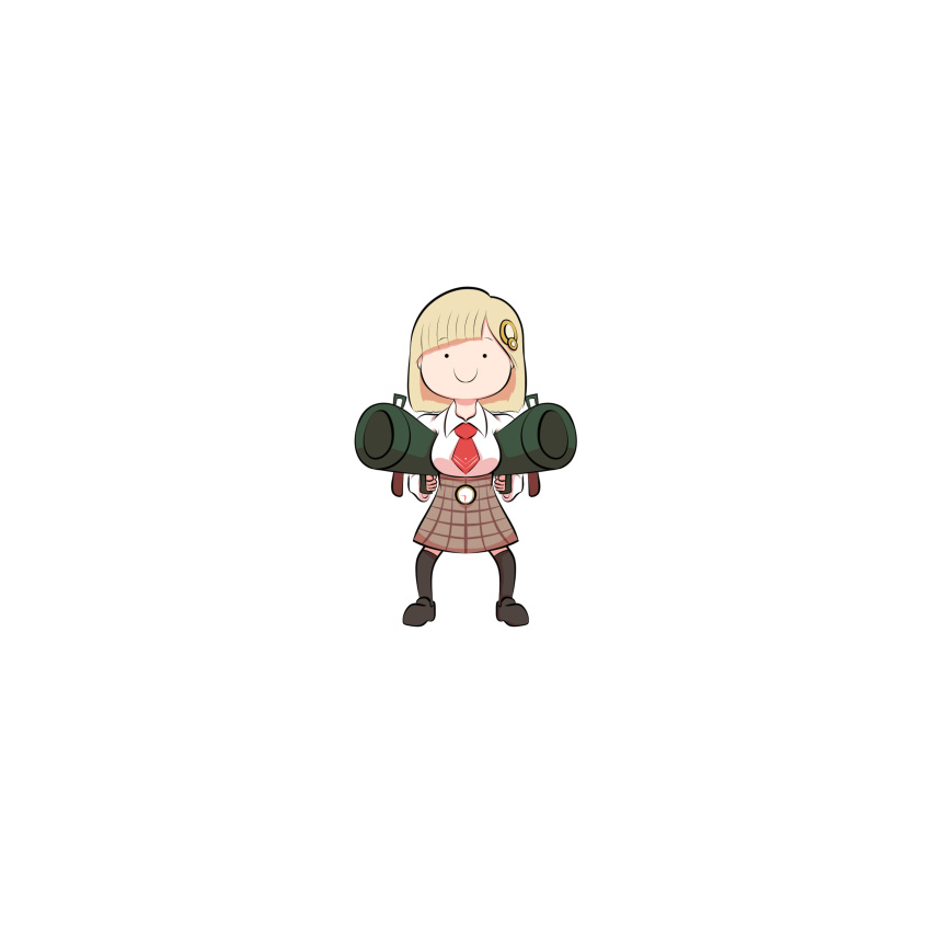 1girl, absurdres, bangs, black_eyes, blonde_hair, chibi, collared_shirt, dual_wielding