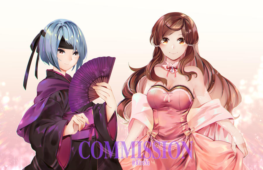2girls, ballgown, beruka_(fire_emblem), brown_hair, dress, fire_emblem, fire_emblem_fates, hana_(fire_emblem)