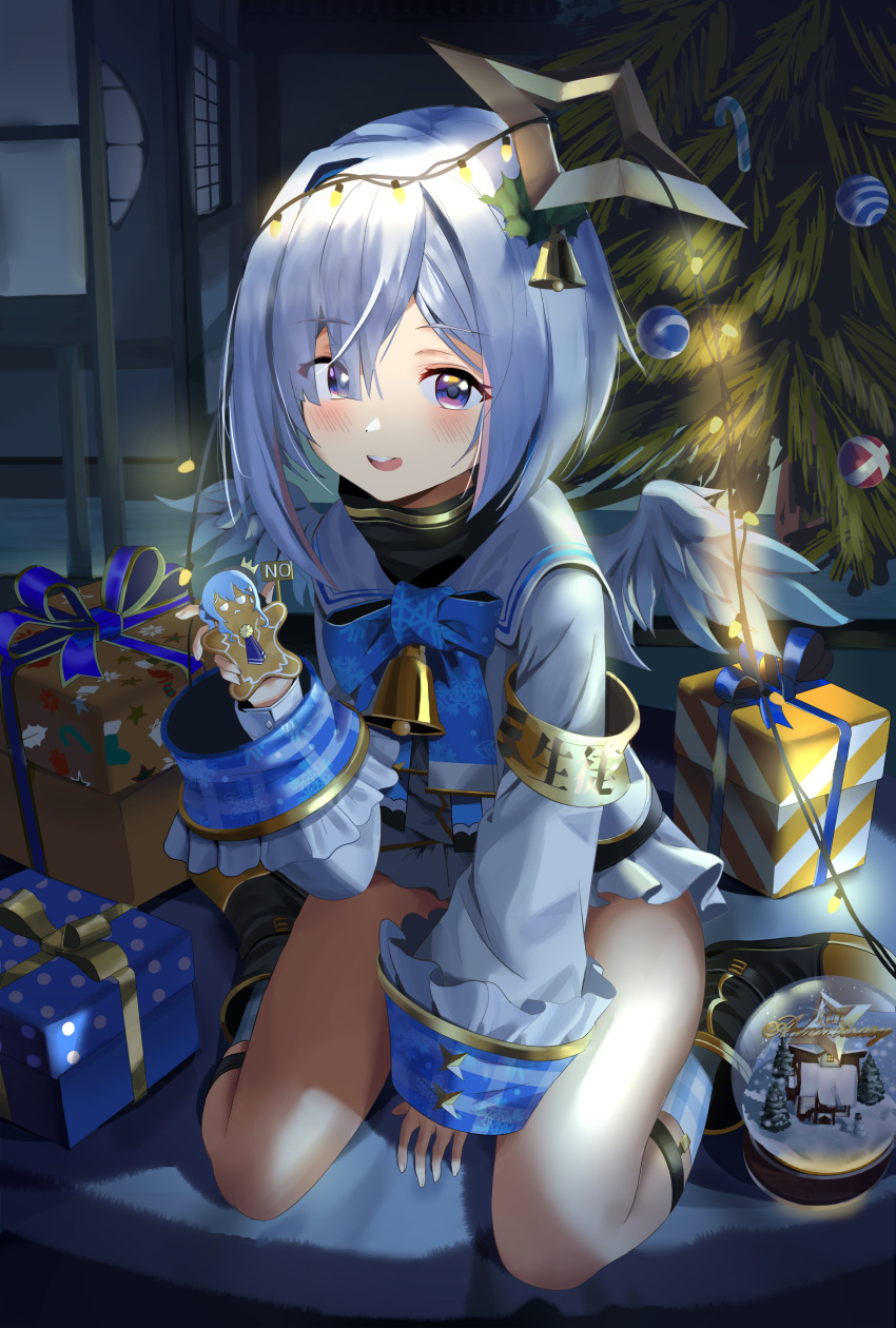 2girls, absurdres, amane_kanata, architecture, arm_support, asymmetrical_hair, bell, candy