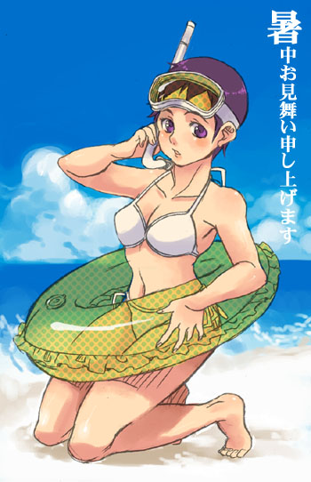 1girl, atlus, beach, bikini, cute, digital_devil_saga, diving_mask, innertube