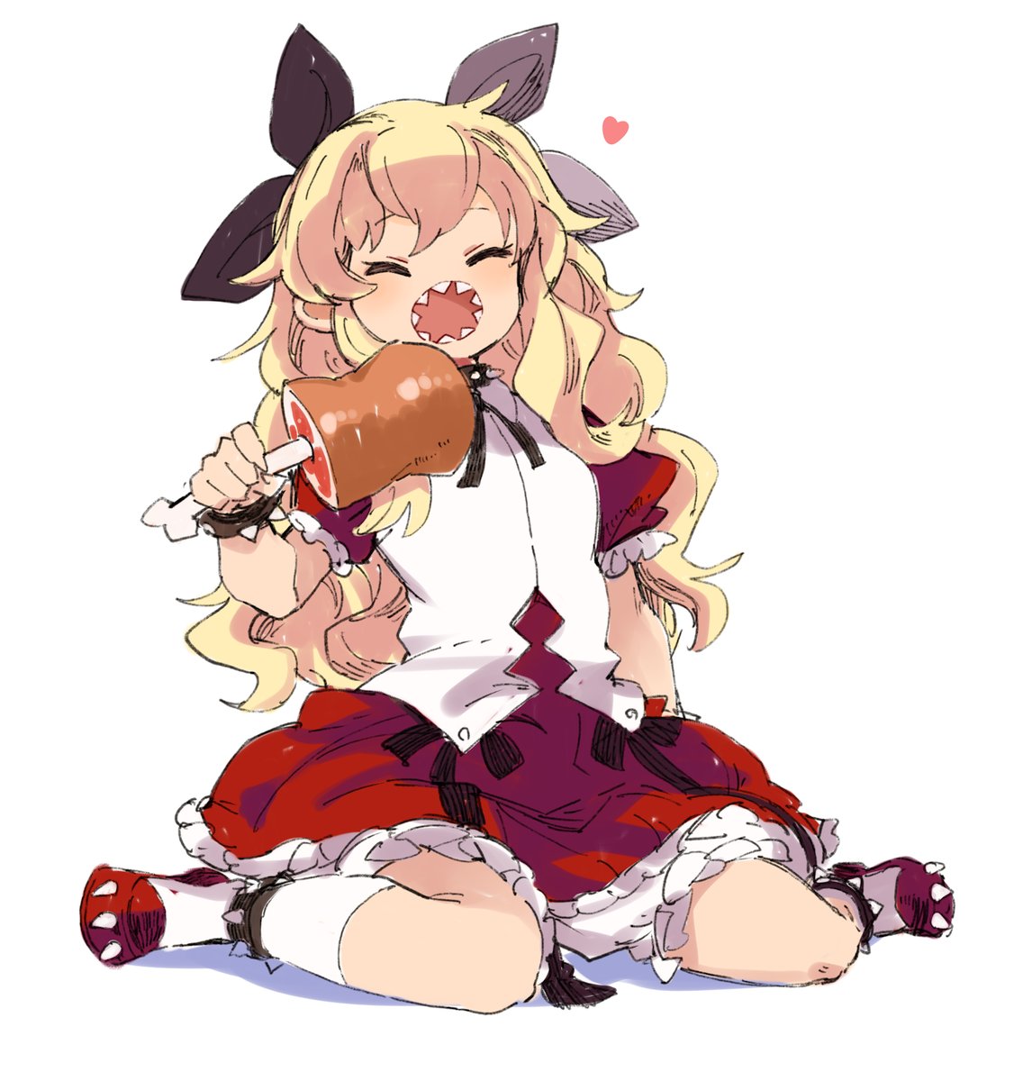 1girl, black_neckwear, black_ribbon, blonde_hair, boned_meat, bracelet, closed_eyes, collar