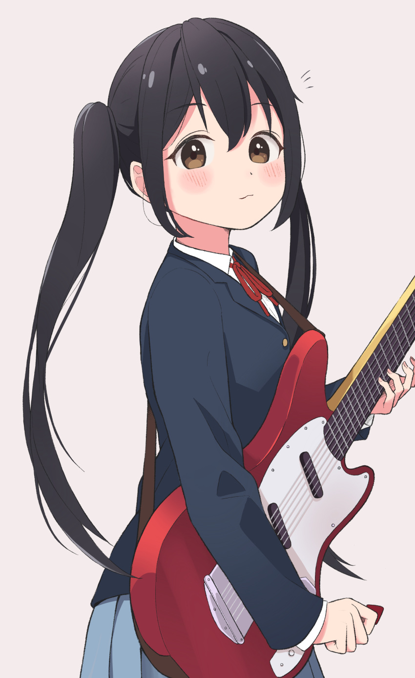 1girl, 1ssakawaguchi, absurdres, black_hair, blush, guitar, highres, holding