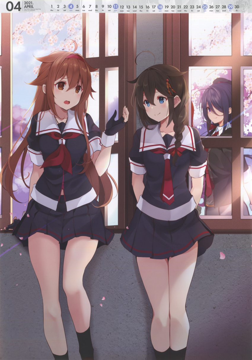 2021, 3girls, absurdres, ahoge, ariake_(kantai_collection), beret, black_hair, black_headwear