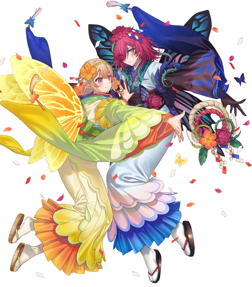 1girl, bangs, blonde_hair, blue_hair, fairy_wings, fire_emblem, fire_emblem_heroes, full_body