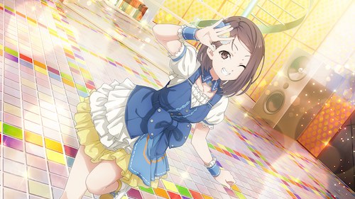 22/7, black_eyes, black_hair, dress, hiiragi_tsubomi, short_hair, smile, wink