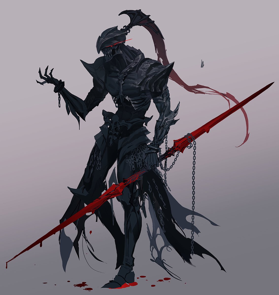 1boy, abs, armor, armored_boots, black_armor, blood, boots, chain