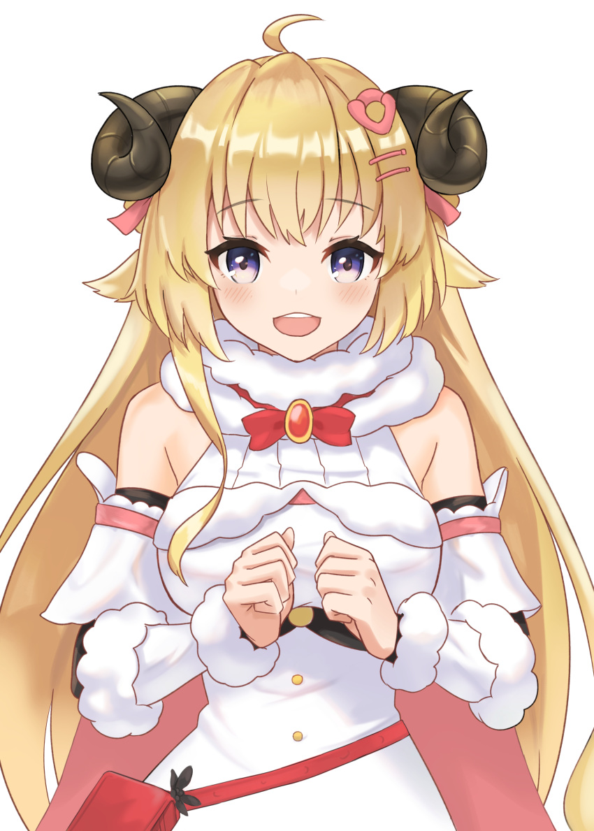 1girl, absurdres, bangs, bare_shoulders, belt_pouch, blonde_hair, breasts, commentary