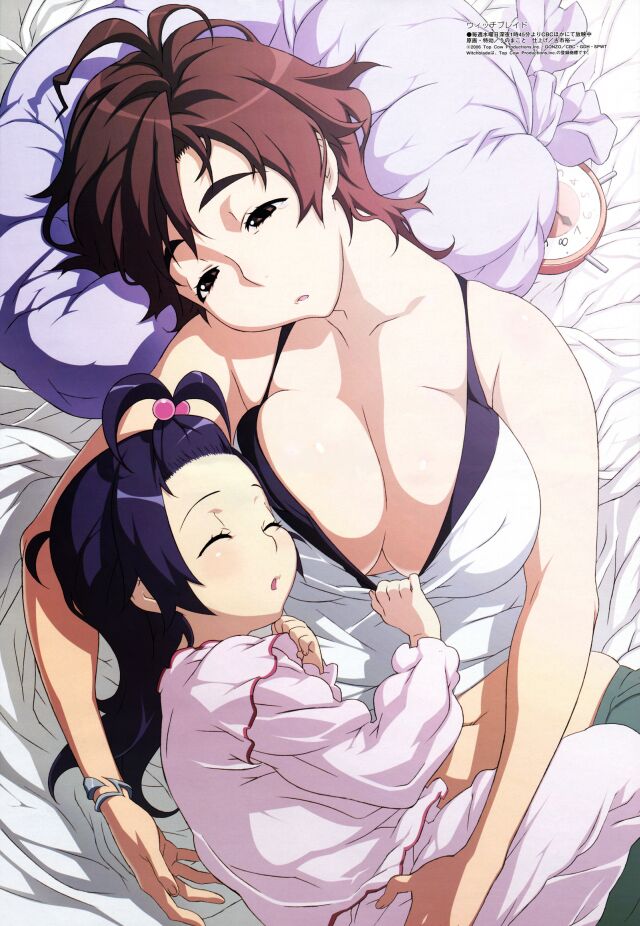 amaha_masane, amaha_rihoko, breasts, cleavage, duplicate, sleeping, sleepy, witchblade
