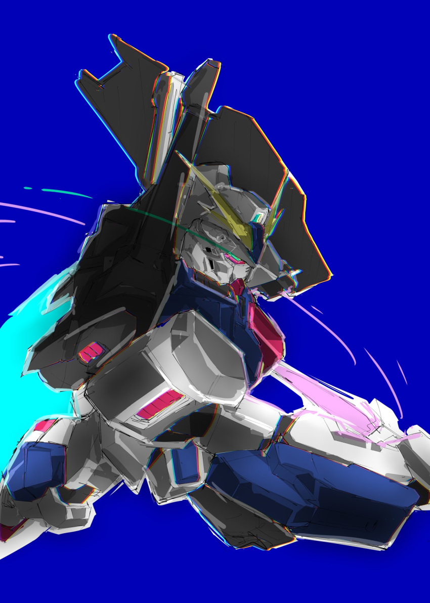 beam_saber, blue_background, blue_eyes, chromatic_aberration, gundam, gundam:_twilight_axis, gundam_tristan, highres