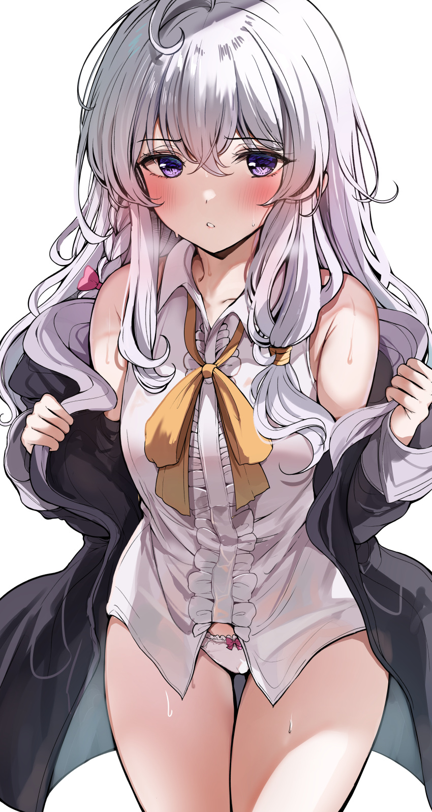 1girl, absurdres, ahoge, bangs, bare_shoulders, black_robe, blush, bow