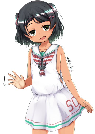 1girl, anchor_ornament, black_eyes, black_hair, braid, commentary_request, cowboy_shot, dress