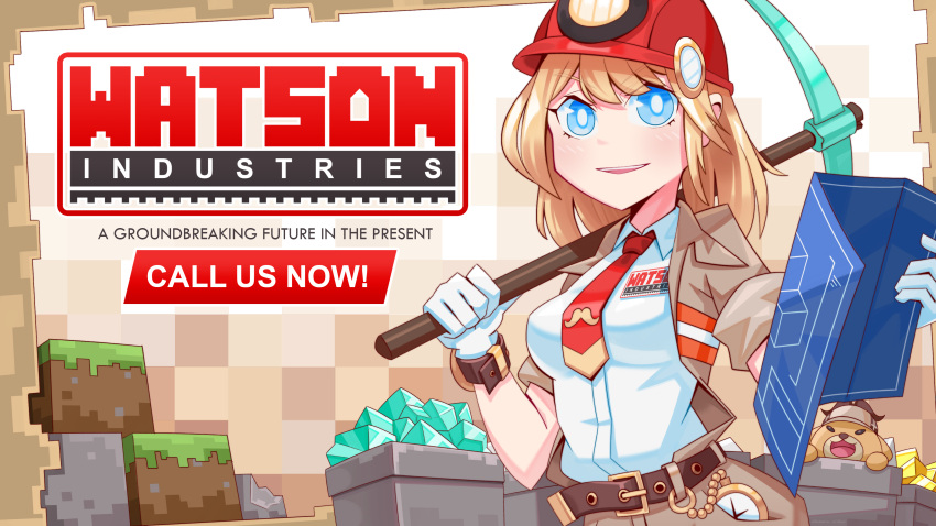 1girl, absurdres, block, blue_eyes, blueprint, breasts, bright_pupils, bubba_(watson_amelia)