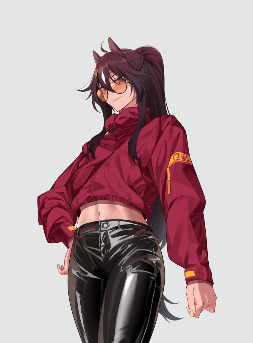 1girl, absurdres, ahoge, alternate_costume, arknights, arm_at_side, bangs, black-framed_eyewear