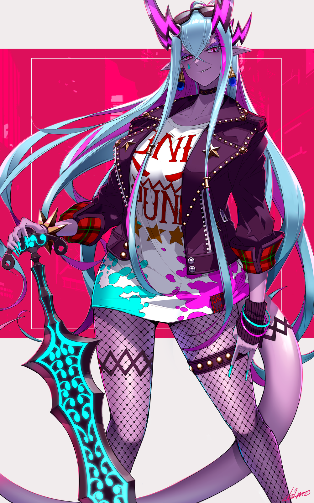 1girl, aqua_hair, bangs, bare_shoulders, breasts, c-potato, cosplay, dark_skin