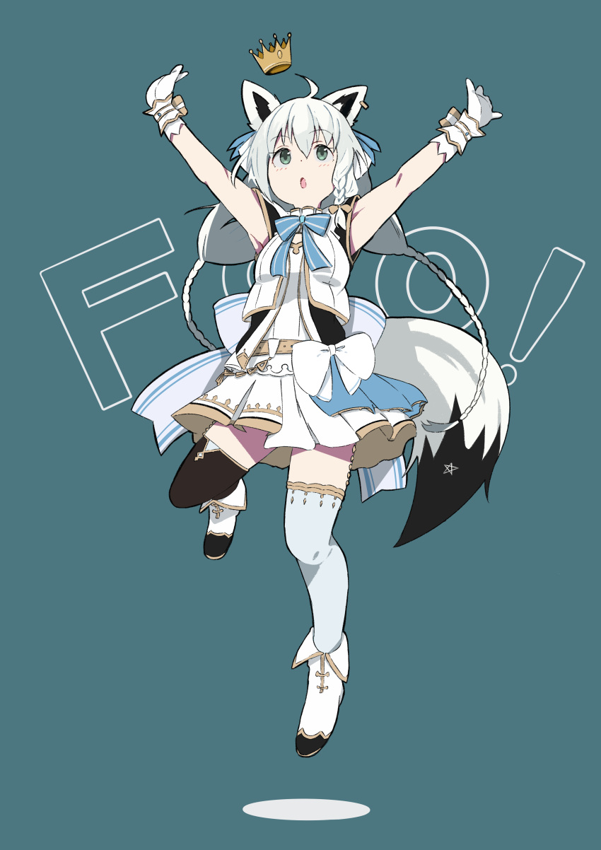 1girl, absurdres, ahoge, aqua_eyes, armpits, arms_up, black_legwear, blue_background