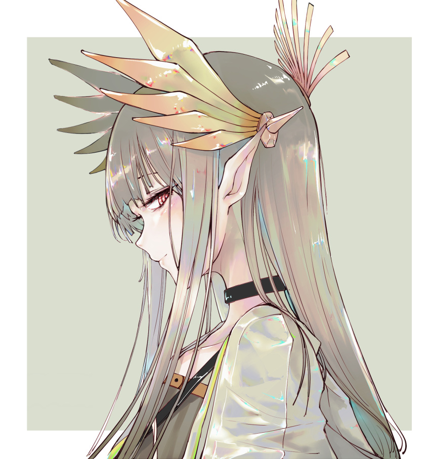 1girl, arknights, bangs, blunt_bangs, blush, border, choker, coat