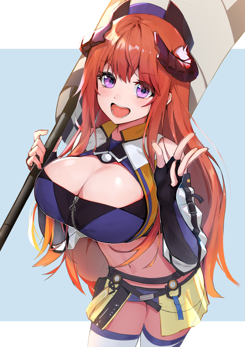 1girl, absurdres, arknights, bagpipe_(arknights), bagpipe_(queen_i)_(arknights), bangs, blue_background, blue_legwear