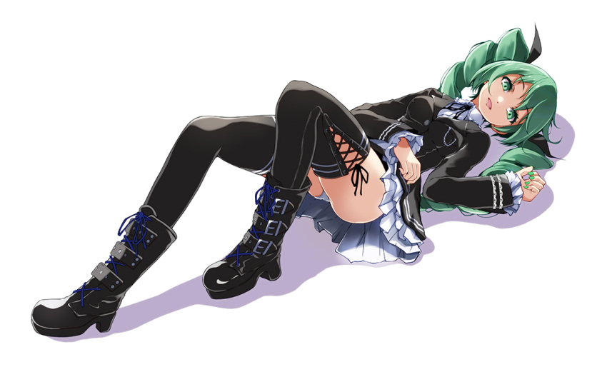 1girl, belt_boots, black_footwear, black_legwear, black_shirt, boots, commentary, dark_angel_(module)