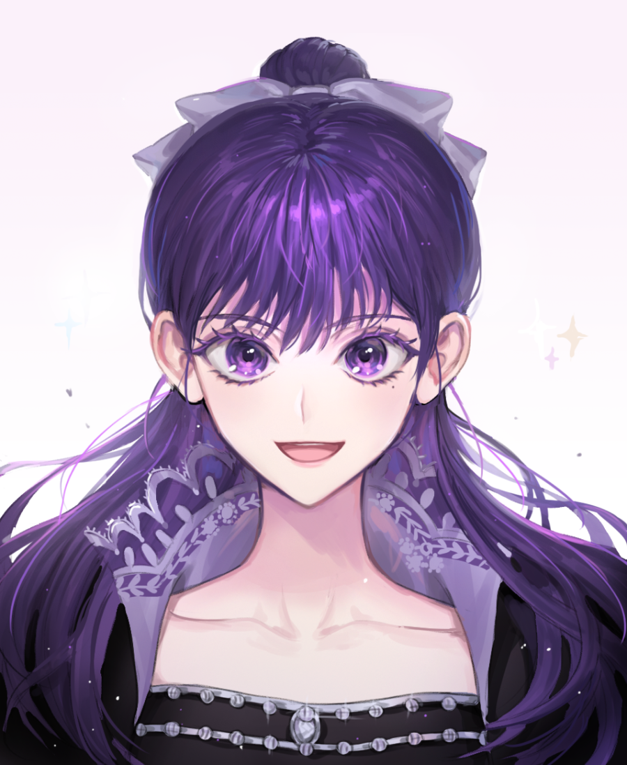 1girl, :d, black_dress, bow, dress, hair_bow, long_hair, looking_at_viewer