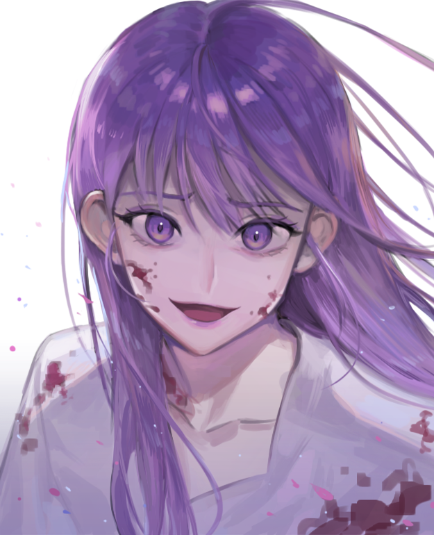 1girl, blood, blood_on_face, bloody_clothes, long_hair, looking_at_viewer, medea_solon, micha