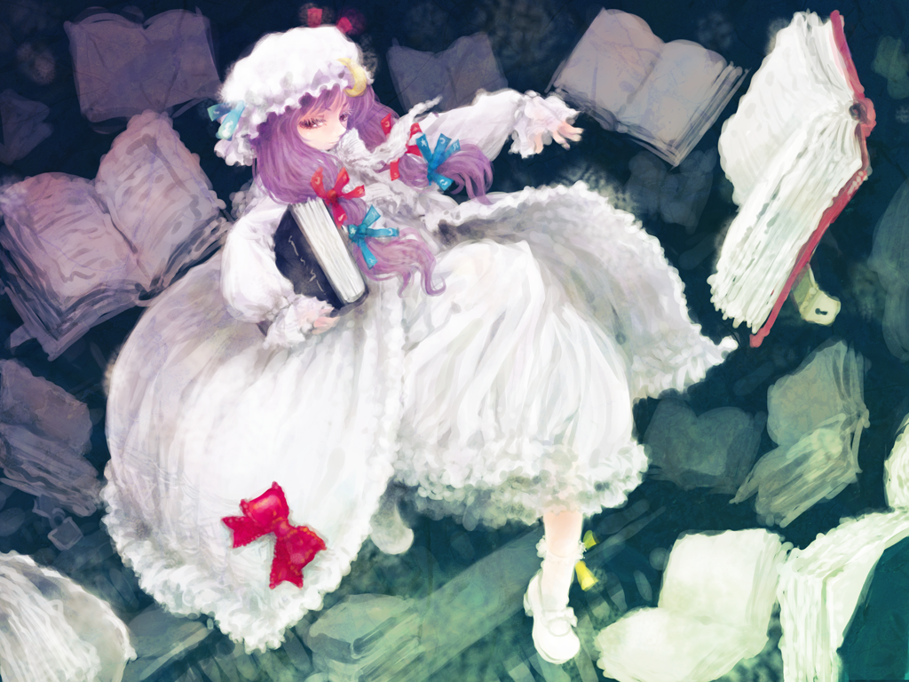 1024x768, hair_ribbon, hair_ribbons, hat, long_hair, mashiko_hiromi, patchouli_knowledge, purple_hair