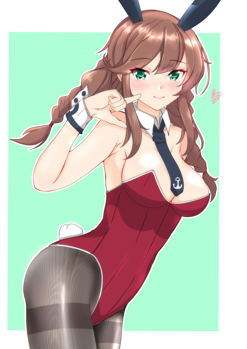 1girl, absurdres, animal_ears, bangs, bow, bowtie, braid, breasts