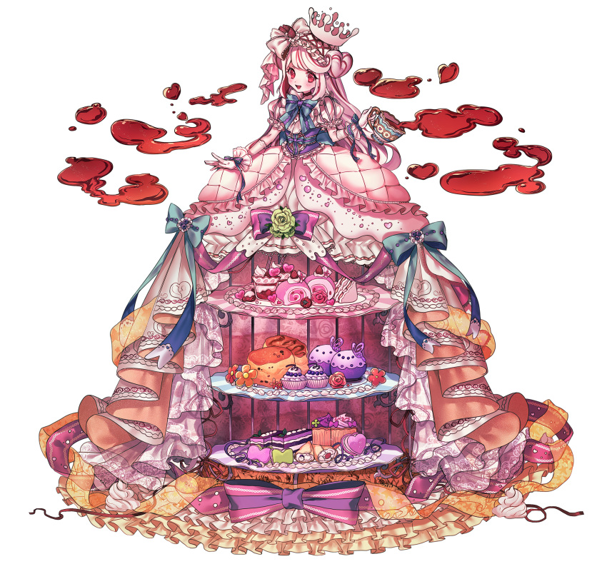 1girl, absurdres, alcremie, bangs, blush, cake, commentary_request, cup