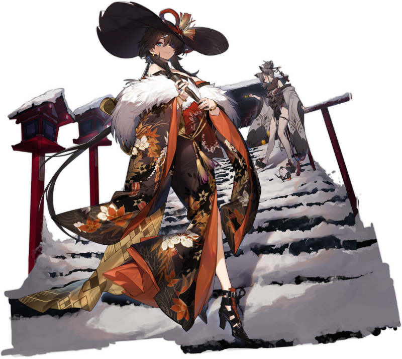 2girls, azur_lane, black_footwear, black_hair, black_headwear, blue_eyes, breasts, fan, fur_coat, gebijiade_89, georgia_(azur_lane), georgia_(exalted_vibrance)_(azur_lane), grey_hair, hat, high_heels, japanese_clothes, jewelry, long_sleeves, multiple_girls, official_alternate_costume, official_art, short_hair, suzutsuki_(azur_lane), suzutsuki_(suzutsuki_hanetsuki_adept!)_(azur_lane)