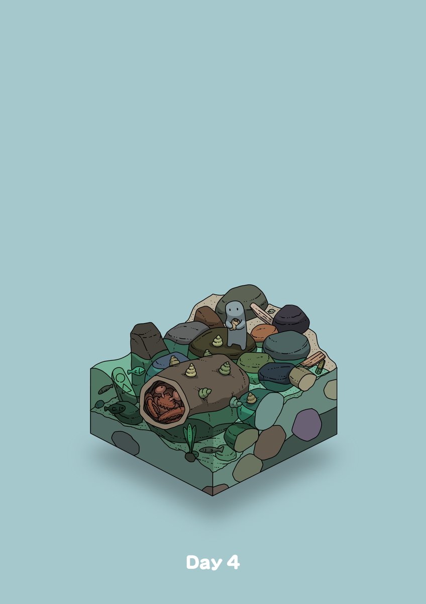 blue_background, boulder, commentary_request, crab, diorama, fish, flotsam, gozz
