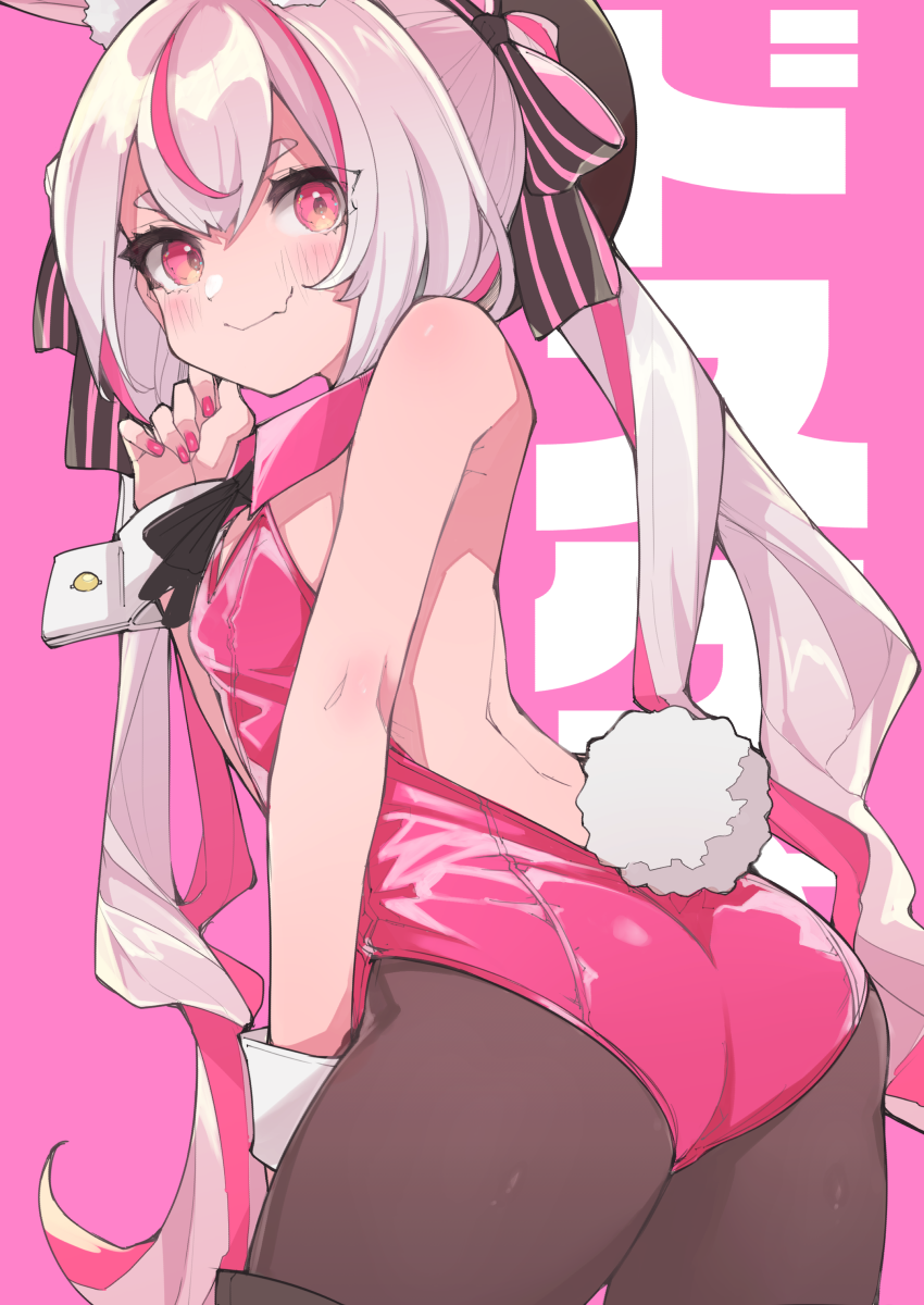 1girl, 510ksk, animal_ears, ass, bangs, bare_back, bare_shoulders, blush
