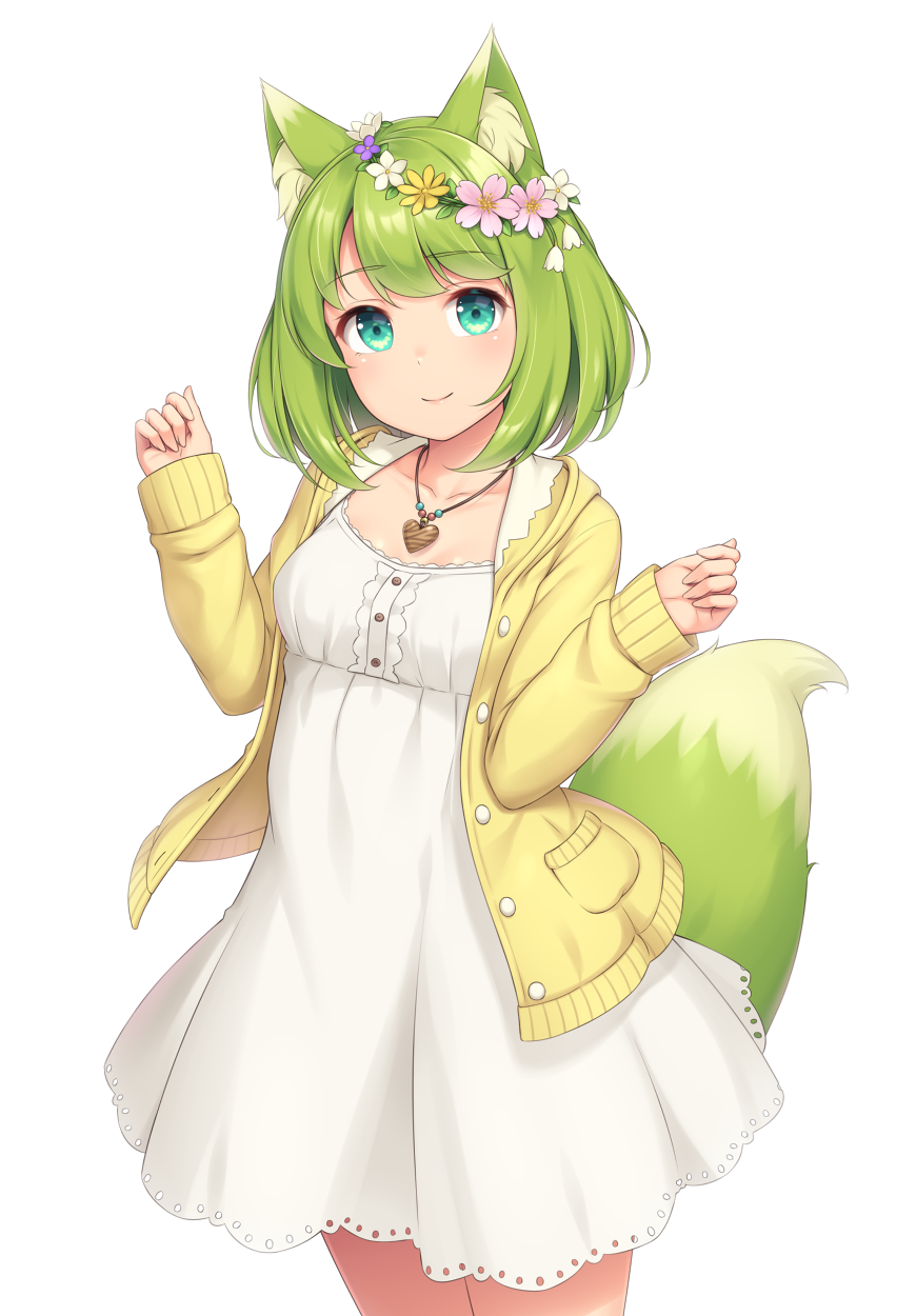 1girl, animal_ear_fluff, animal_ears, blush, bob_cut, closed_mouth, cowboy_shot, daisy