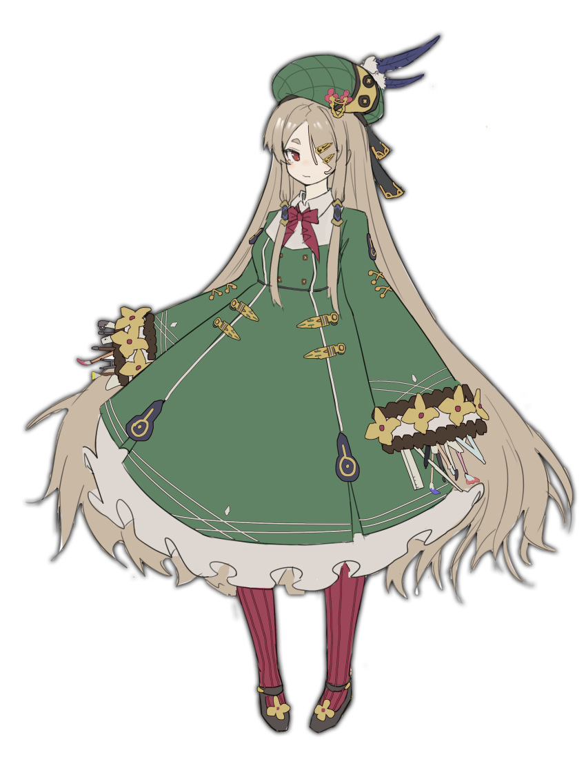 1girl, absurdres, blush, bow, brown_footwear, brown_hair, closed_mouth, compass_(instrument)