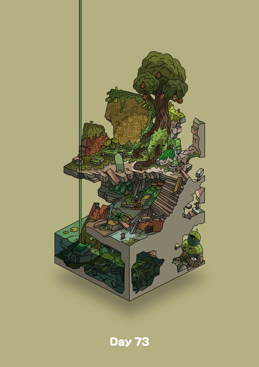 commentary_request, diorama, food, fruit, gozz, highres, isometric, lily_pad