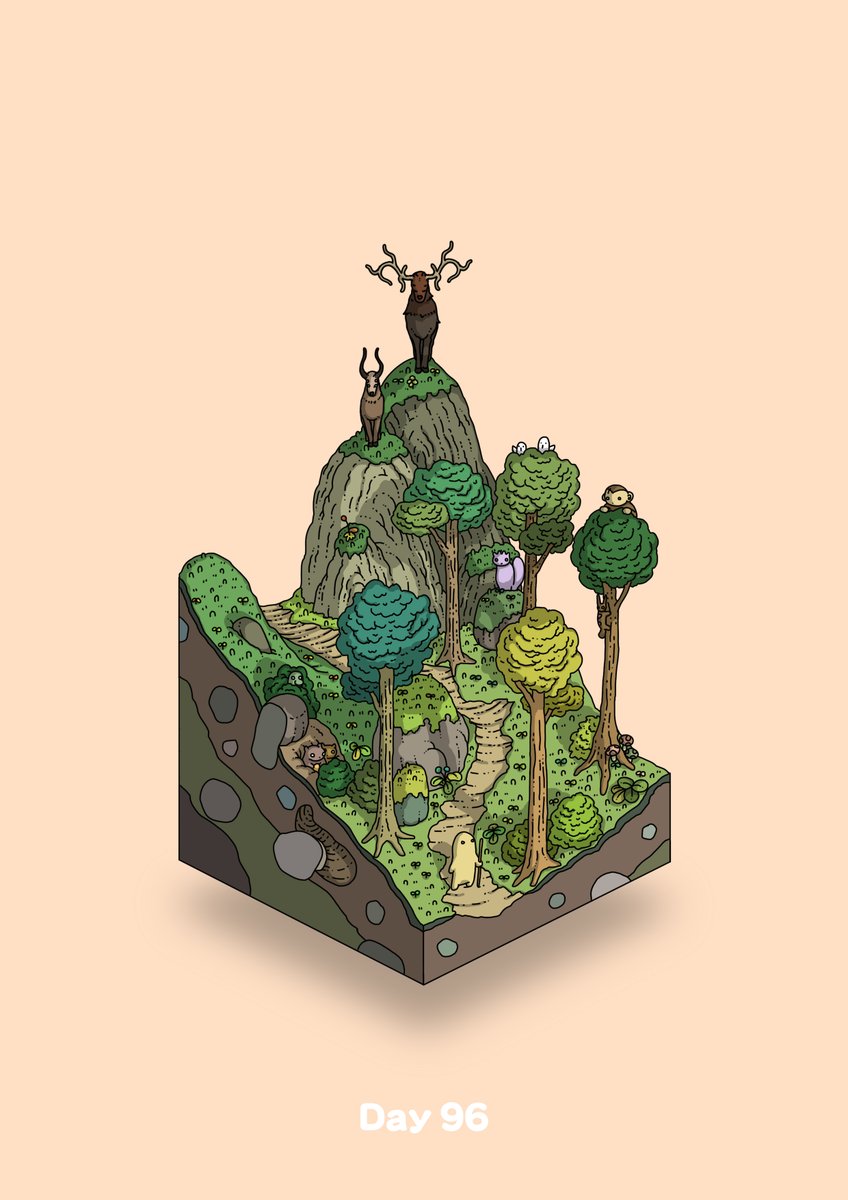 antlers, commentary_request, deer, diorama, gozz, highres, holding, holding_stick