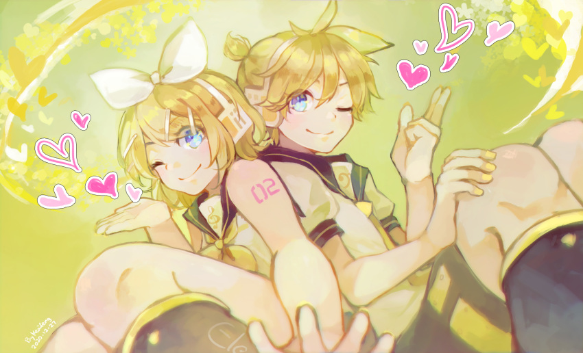 1boy, 1girl, back-to-back, bangs, bare_shoulders, bass_clef, black_collar, blonde_hair