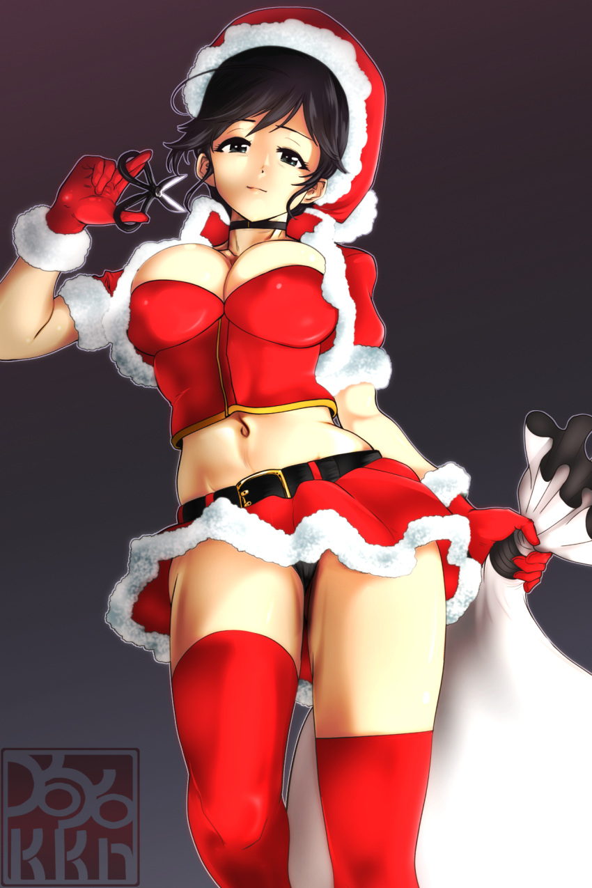 1girl, artist_logo, artist_name, bangs, belt, black_background, black_belt, black_choker