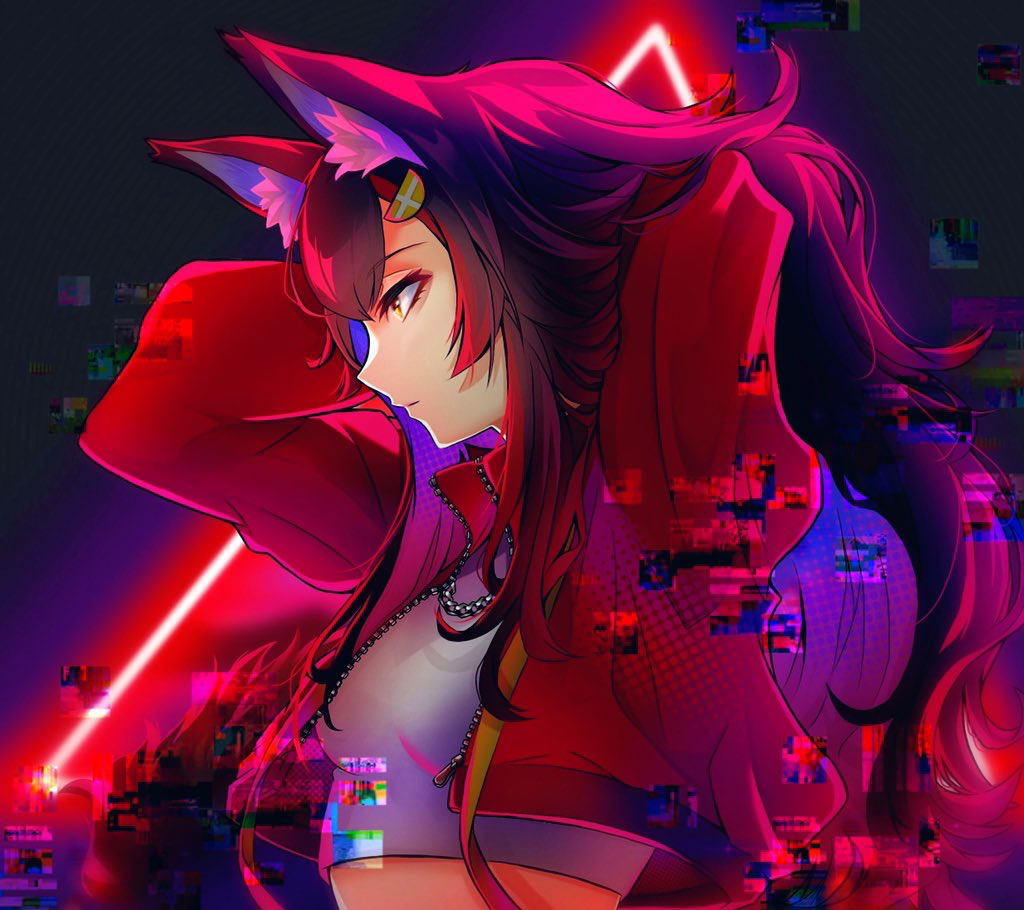 1girl, alternate_costume, animal_ear_fluff, animal_ears, arms_up, black_hair, breasts, casual