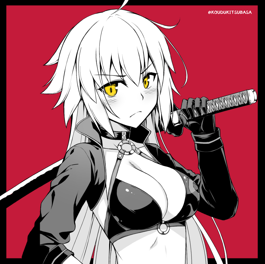 1girl, benitsuki_tsubasa, bikini, bikini_top, black_border, blush, border, breasts
