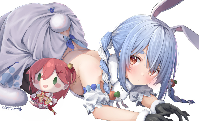 1girl, absurdres, all_fours, animal_ear_fluff, animal_ears, back, bare_back, bare_shoulders