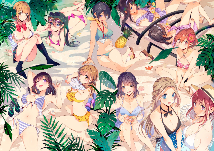 6+girls, ;d, \m/, arm_behind_head, arm_up, ass, bangs, barefoot