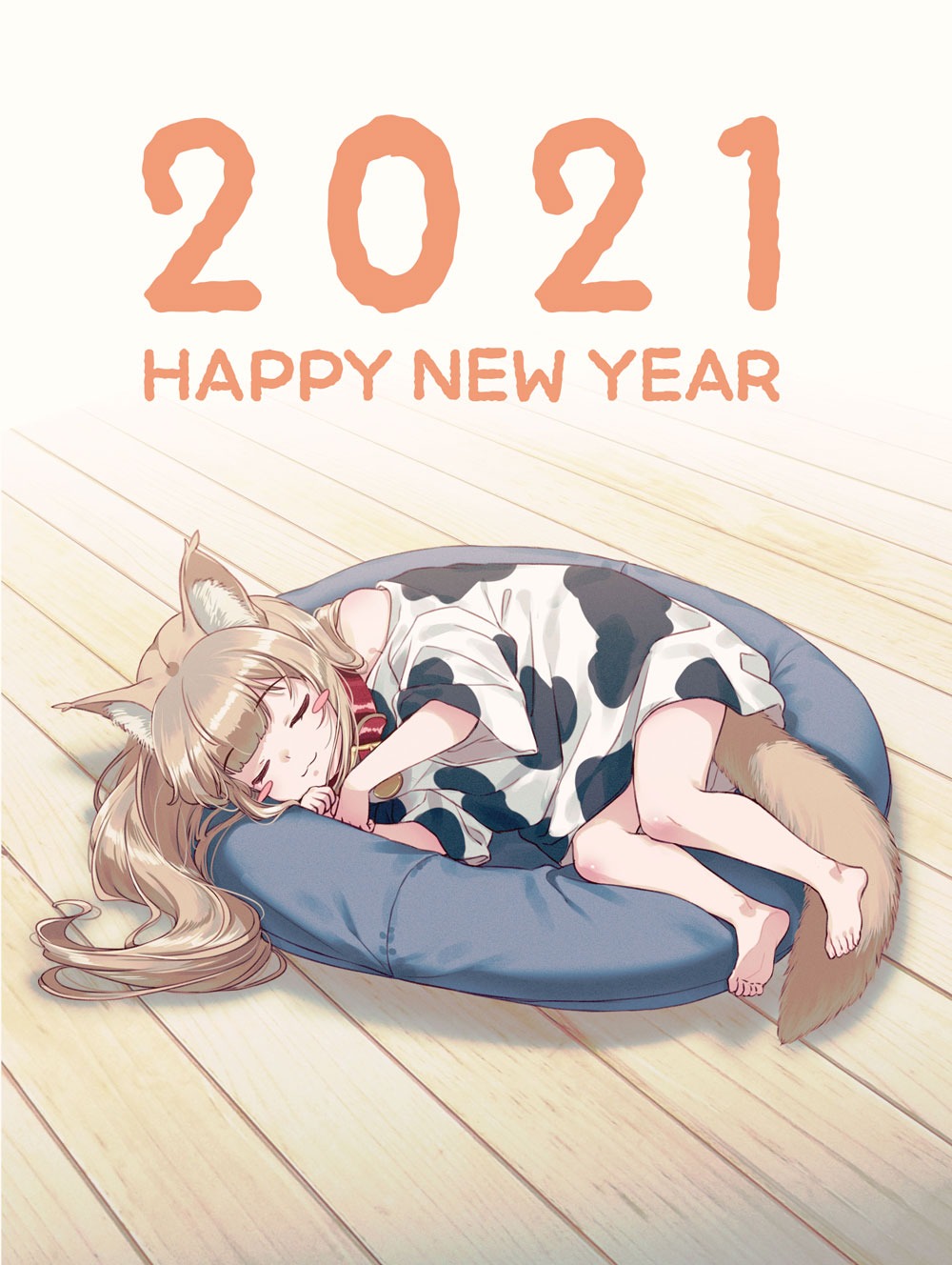 1girl, 2021, 40hara, :3, animal_collar, animal_ears, animal_print, barefoot