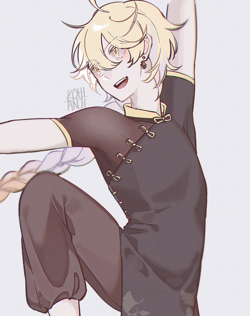1boy, aether_(genshin_impact), ahoge, bangs, blonde_hair, chinese_clothes, earrings, genshin_impact