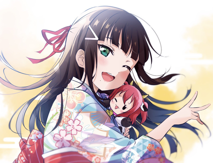 1girl, bangs, birthday, black_hair, check_commentary, commentary, commentary_request, floral_print