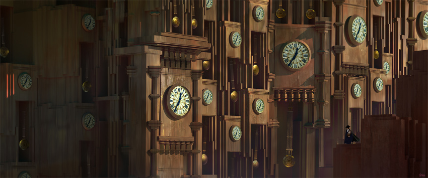 1other, black_cloak, black_headwear, cloak, clock, commentary_request, darkhikari, fantasy