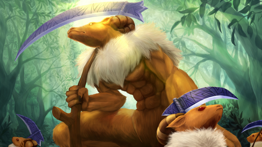 abs, baphomet_(ragnarok_online), baphomet_jr, bush, commentary_request, cowboy_shot, day, demon