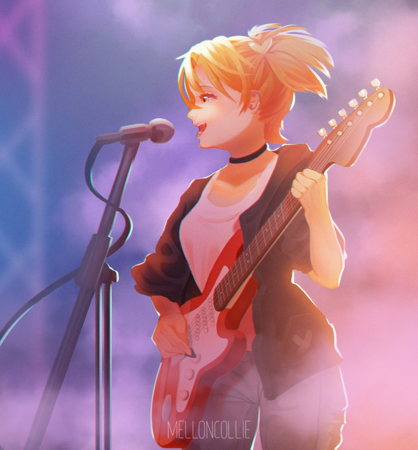 1girl, absurdres, cable, choker, concert, dvach-tan, electric_guitar, everlasting_summer